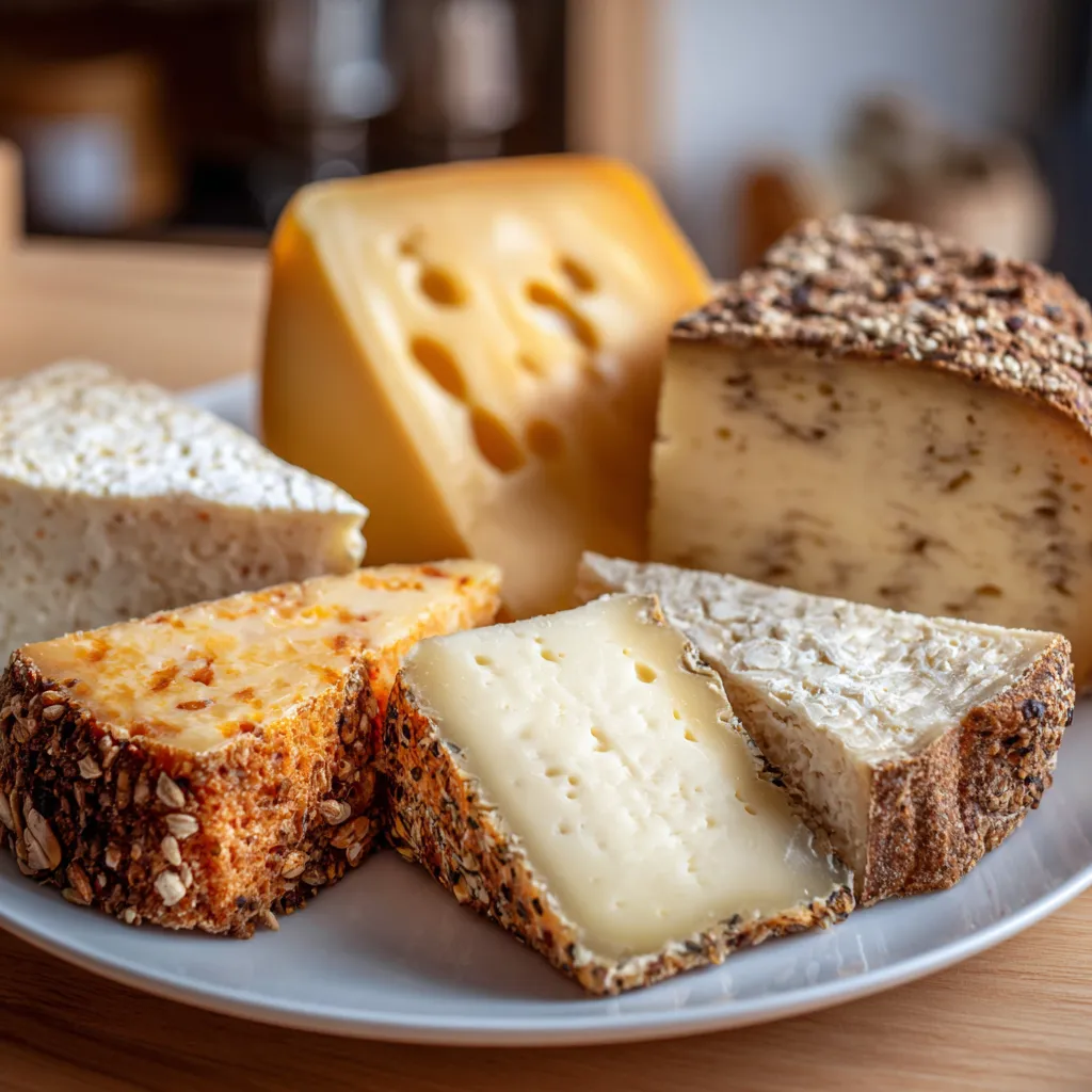 Plateau de fromages variés avec pain artisanal